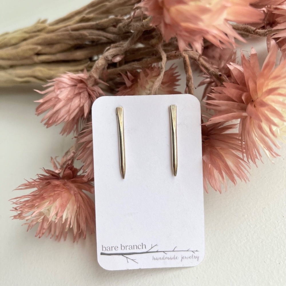 Bare Branch Jewelry handmade silver railroad, nail post spike stud earrings, 1"